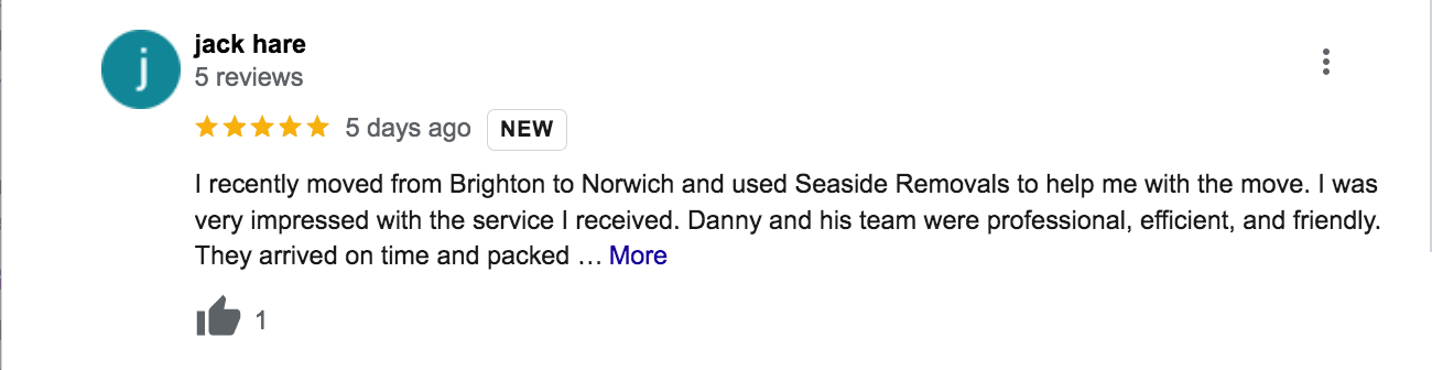 I recently moved from Brighton to Norwich and used Seaside Removals to help me with the move. I was very impressed with the service I received. Danny and his team were professional, efficient, and friendly. They arrived on time and packed everything carefully. They also took care to protect my belongings from damage. I would highly recommend Seaside Removals to anyone who is looking for a reliable and affordable removals company.Danny Night was very responsive to my initial inquiries. He answered my questions promptly and clearly.They were friendly and polite throughout the entire process.On top of this the price was very reasonable especially at such short notice.I was very happy with the service I received from Seaside Removals. I would highly recommend them to anyone who is looking for a reliable and affordable removals company.